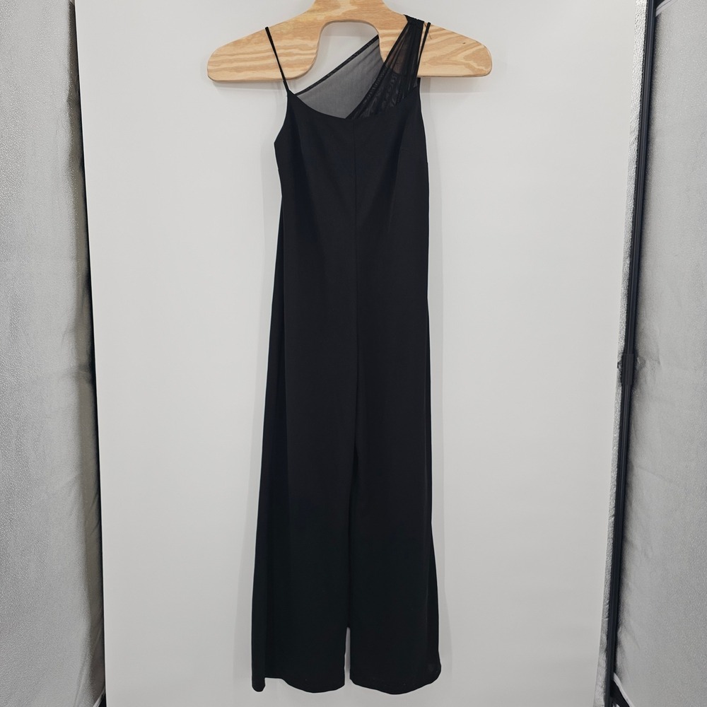 Frank‎ Lyman Design Black Asymmetrical Mesh Wide Leg Jumpsuit Size 10 Vintage